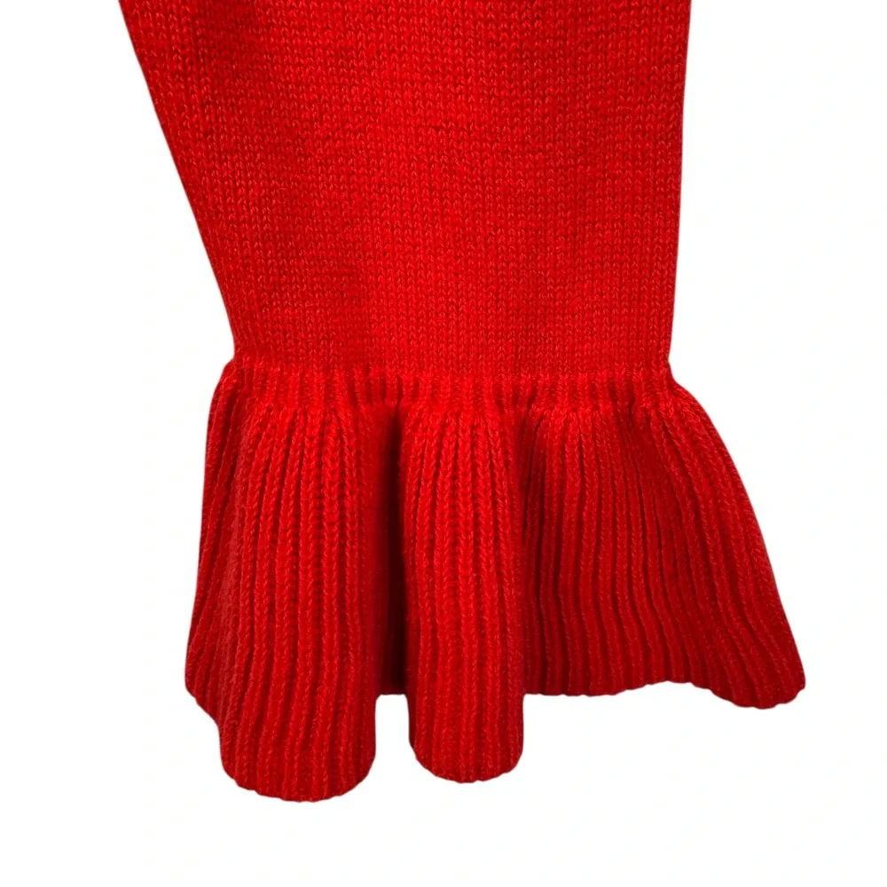 J. Crew Sweater M Red Cotton‎ Ruffle Cuff Long Sleeve Crew Neck